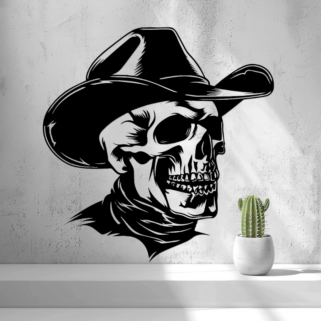 2d Skull With Cowboy Hat Wall Art - thumbnail 4